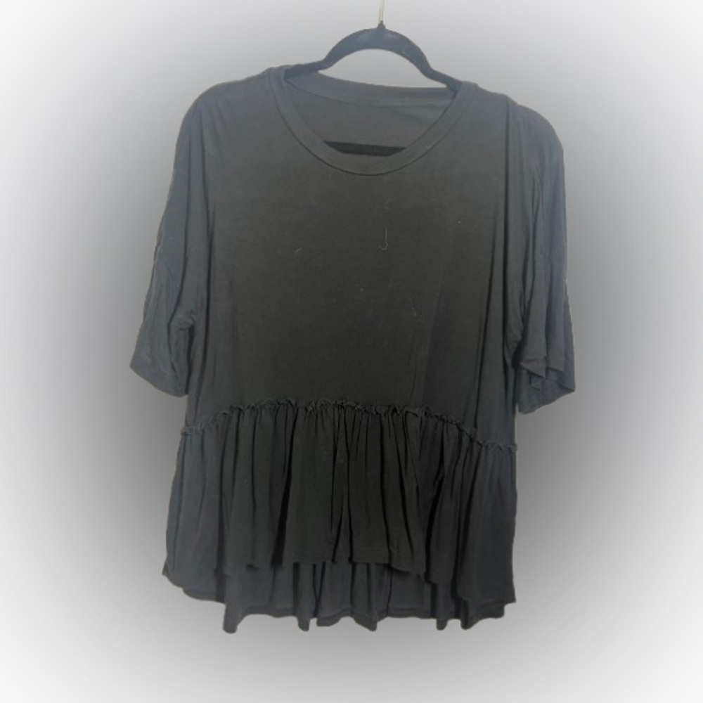 Black Ruffled Babydoll Top - Size Large